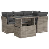 5 Piece Garden Sofa Set with Cushions Grey Poly Rattan - Front View