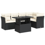 6 Piece Garden Sofa Set with Cushions Black Poly Rattan - Front View