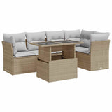6 Piece Garden Sofa Set with Cushions Beige Poly Rattan - Front View