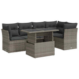 6 Piece Garden Sofa Set with Cushions Grey Poly Rattan - Front View