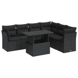 7 Piece Garden Sofa Set with Cushions Black Poly Rattan - Front View