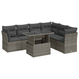 7 Piece Garden Sofa Set with Cushions Grey Poly Rattan - Front View