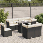 9 Piece Garden Sofa Set with Cushions Black Poly Rattan