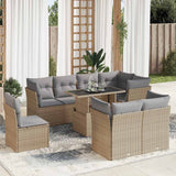 9 Piece Garden Sofa Set with Cushions Beige Poly Rattan