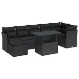8 Piece Garden Sofa Set with Cushions Black Poly Rattan - Front View