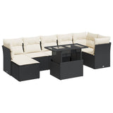 8 Piece Garden Sofa Set with Cushions Black Poly Rattan - Front View
