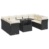 10 Piece Garden Sofa Set with Cushions Black Poly Rattan - Front View