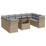 10 Piece Garden Sofa Set with Cushions Beige Poly Rattan - Front View