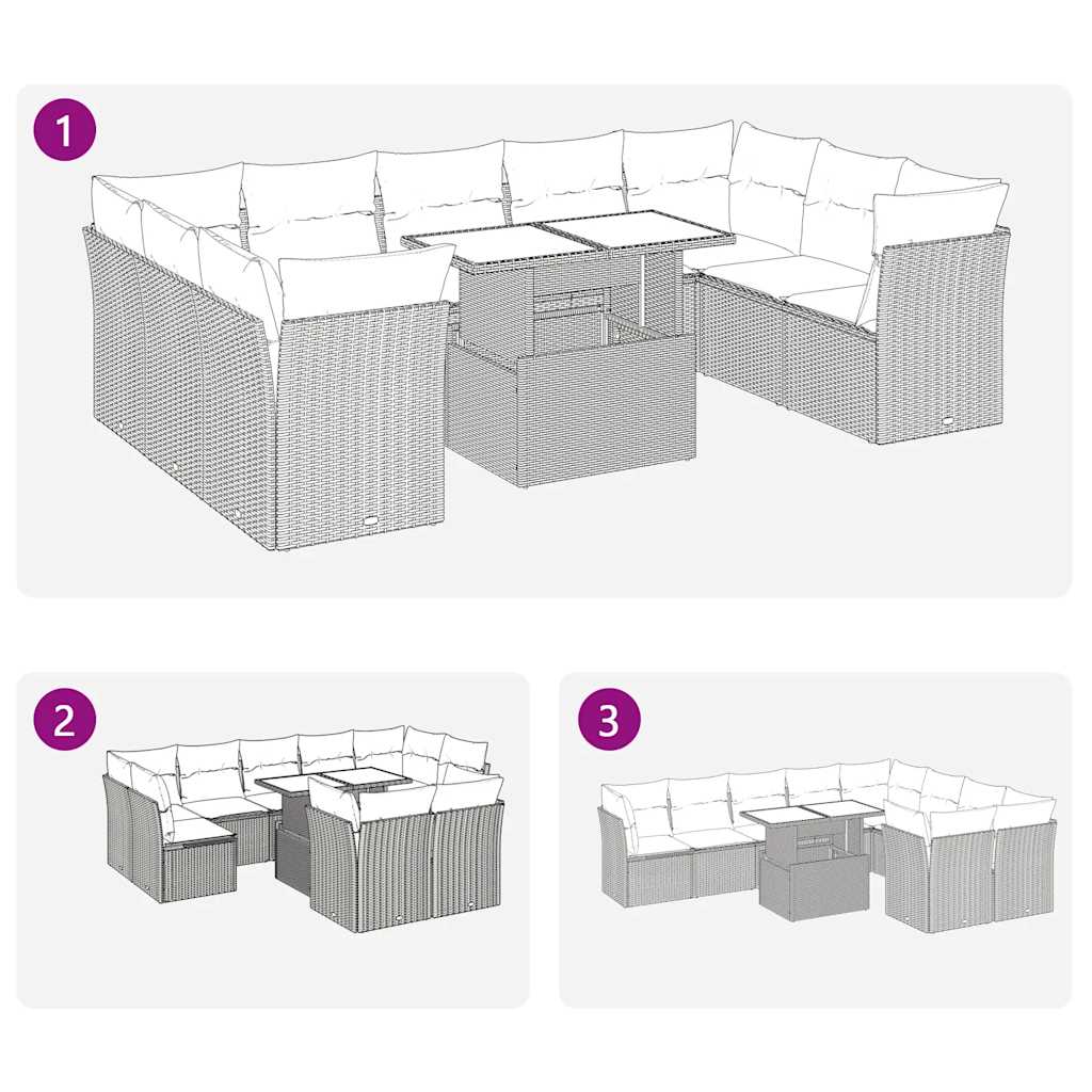 10 Piece Garden Sofa Set with Cushions Beige Poly Rattan