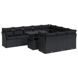 11 Piece Garden Sofa Set with Cushions Black Poly Rattan - Front View