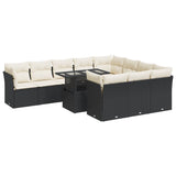 11 Piece Garden Sofa Set with Cushions Black Poly Rattan - Front View