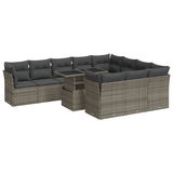 11 Piece Garden Sofa Set with Cushions Grey Poly Rattan - Front View