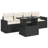 5 Piece Garden Sofa Set with Cushions Black Poly Rattan - Front View