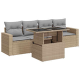5 Piece Garden Sofa Set with Cushions Beige Poly Rattan - Front View