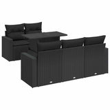 6 Piece Garden Sofa Set with Cushions Black Poly Rattan - Front View