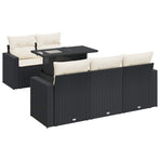 6 Piece Garden Sofa Set with Cushions Black Poly Rattan