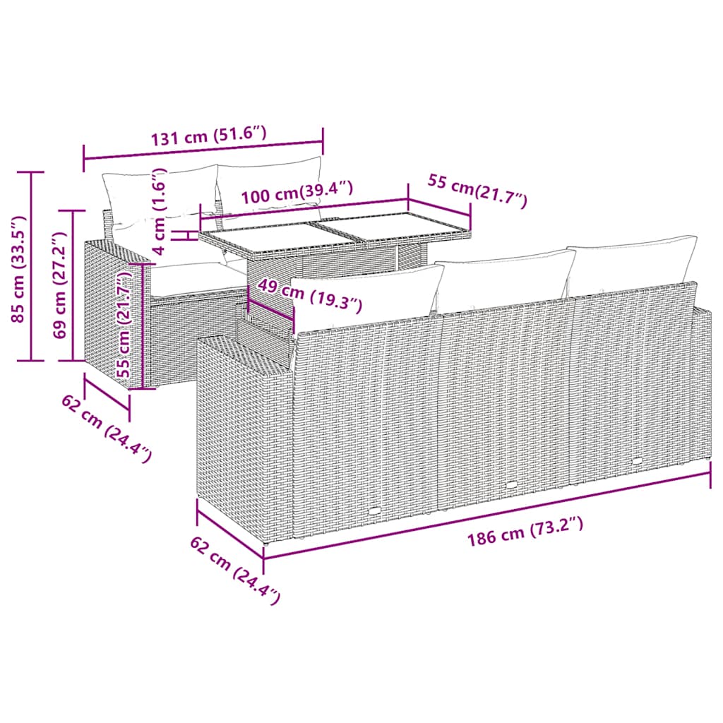 6 Piece Garden Sofa Set with Cushions Black Poly Rattan