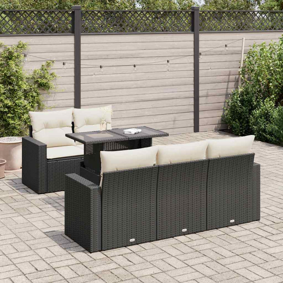 6 Piece Garden Sofa Set with Cushions Black Poly Rattan