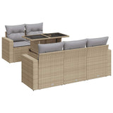 6 Piece Garden Sofa Set with Cushions Beige Poly Rattan - Front View
