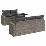6 Piece Garden Sofa Set with Cushions Grey Poly Rattan - Front View