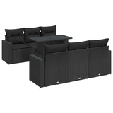 7 Piece Garden Sofa Set with Cushions Black Poly Rattan - Front View