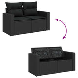 7 Piece Garden Sofa Set with Cushions Black Poly Rattan - Close-Up Angle