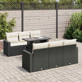 7 Piece Garden Sofa Set with Cushions Black Poly Rattan