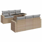 7 Piece Garden Sofa Set with Cushions Beige Poly Rattan - Front View
