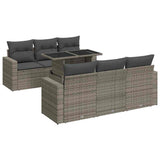 7 Piece Garden Sofa Set with Cushions Grey Poly Rattan - Front View
