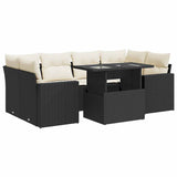 7 Piece Garden Sofa Set with Cushions Black Poly Rattan - Front View