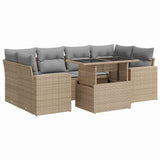 7 Piece Garden Sofa Set with Cushions Beige Poly Rattan - Front View