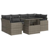 7 Piece Garden Sofa Set with Cushions Grey Poly Rattan - Front View