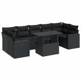 8 Piece Garden Sofa Set with Cushions Black Poly Rattan - Front View
