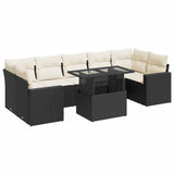 8 Piece Garden Sofa Set with Cushions Black Poly Rattan - Front View