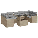 8 Piece Garden Sofa Set with Cushions Beige Poly Rattan - Front View
