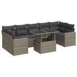 8 Piece Garden Sofa Set with Cushions Grey Poly Rattan - Front View
