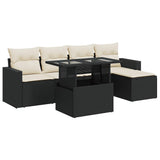 6 Piece Garden Sofa Set with Cushions Black Poly Rattan - Front View