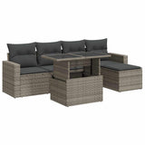 6 Piece Garden Sofa Set with Cushions Grey Poly Rattan - Front View