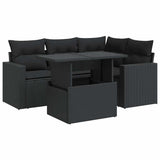 5 Piece Garden Sofa Set with Cushions Black Poly Rattan - Front View