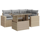 5 Piece Garden Sofa Set with Cushions Beige Poly Rattan - Front View