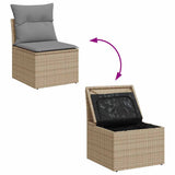 5 Piece Garden Sofa Set with Cushions Beige Poly Rattan - Close-Up Angle