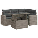 5 Piece Garden Sofa Set with Cushions Grey Poly Rattan - Front View