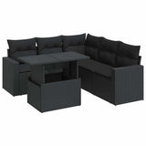 6 Piece Garden Sofa Set with Cushions Black Poly Rattan - Front View