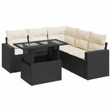 6 Piece Garden Sofa Set with Cushions Black Poly Rattan - Front View