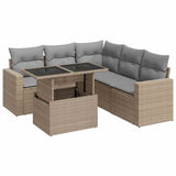 6 Piece Garden Sofa Set with Cushions Beige Poly Rattan - Front View