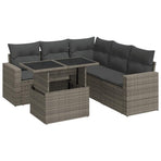 6 Piece Garden Sofa Set with Cushions Grey Poly Rattan