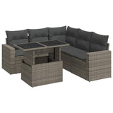 6 Piece Garden Sofa Set with Cushions Grey Poly Rattan - Front View