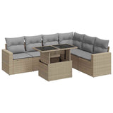 7 Piece Garden Sofa Set with Cushions Beige Poly Rattan - Front View