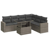 7 Piece Garden Sofa Set with Cushions Grey Poly Rattan - Front View