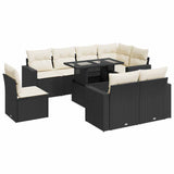 9 Piece Garden Sofa Set with Cushions Black Poly Rattan - Front View